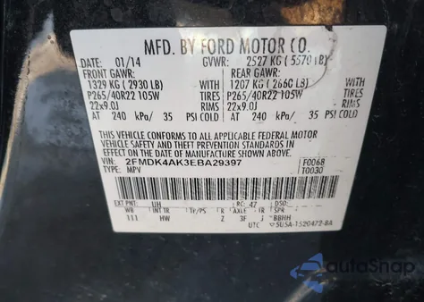 2014 Ford Edge Sport из США, поврежденный, VIN 2FMDK4AK3EBA29397